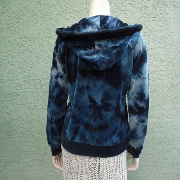 EUC BCBG Hooded Blue TieDye Zippered Jacket w/Rhinestones M - Picture 9 of 12